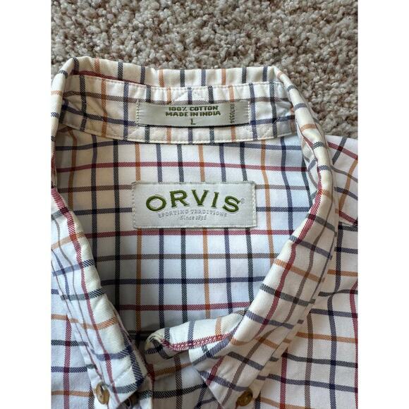 Orvis Men's button up short sleeve shirt; size men's Large; 100% cotton; - Picture 3 of 8